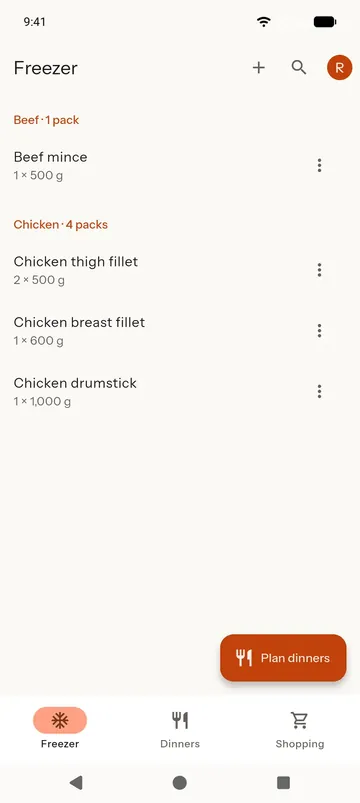 Freezer list in the Android beta