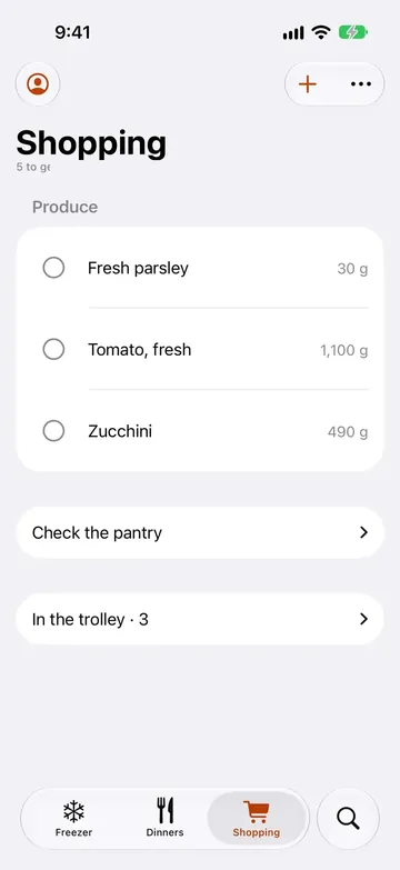 Shopping list in the iPhone beta